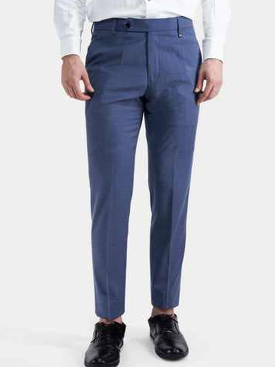 

FRENCH CROWN Men Mid-Rise Relaxed Wrinkle Free Wool Chinos Trousers, Blue