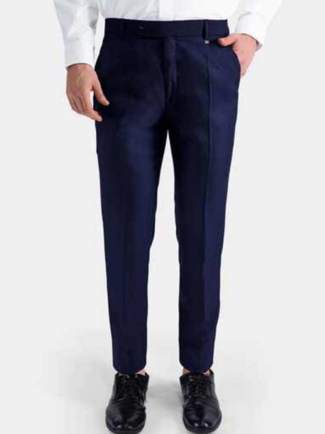 

FRENCH CROWN Men Relaxed Wrinkle Free Chambray Wool Formal Trousers, Blue