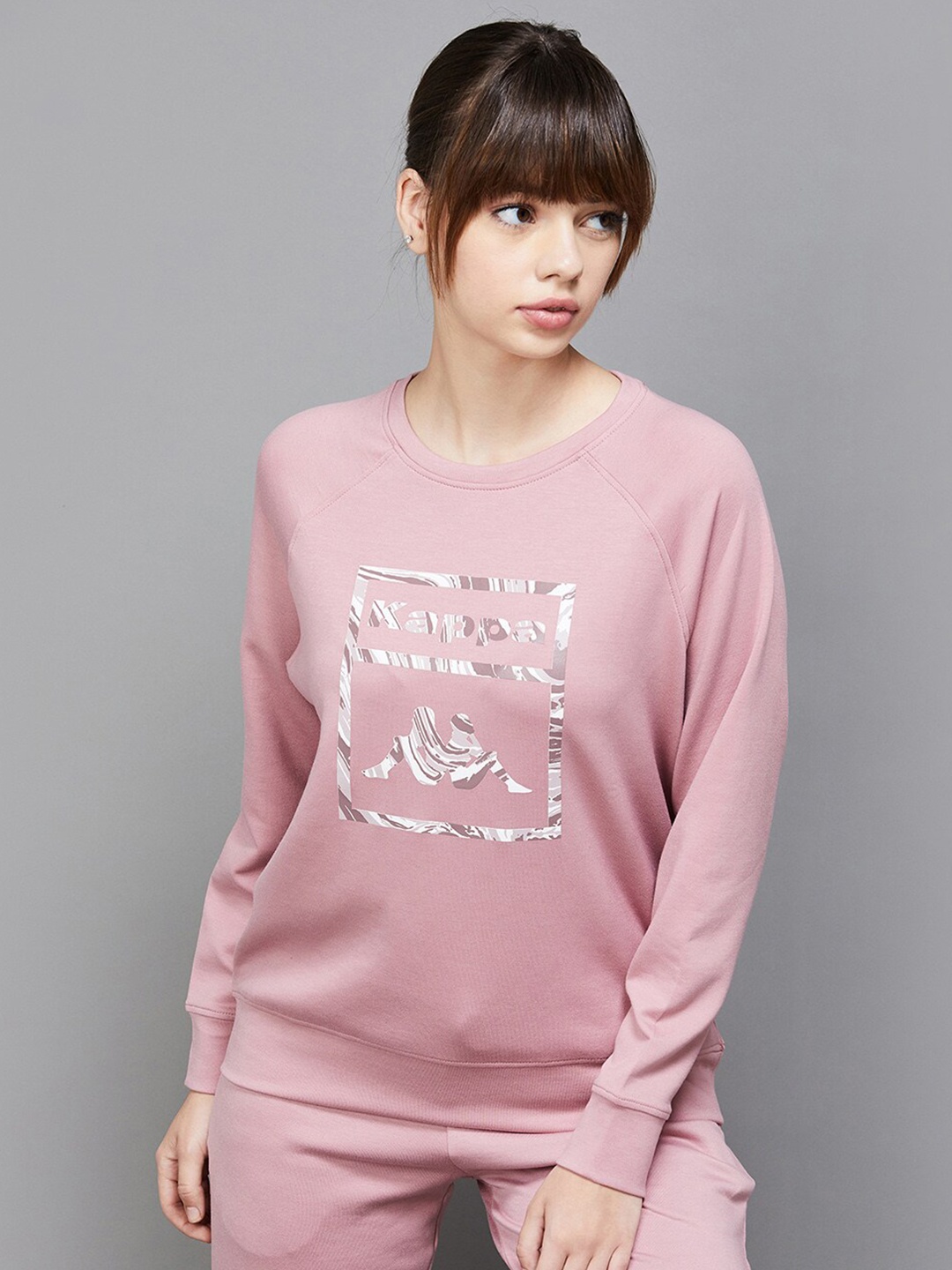 

Kappa Typography Printed Round Neck Pullover, Pink