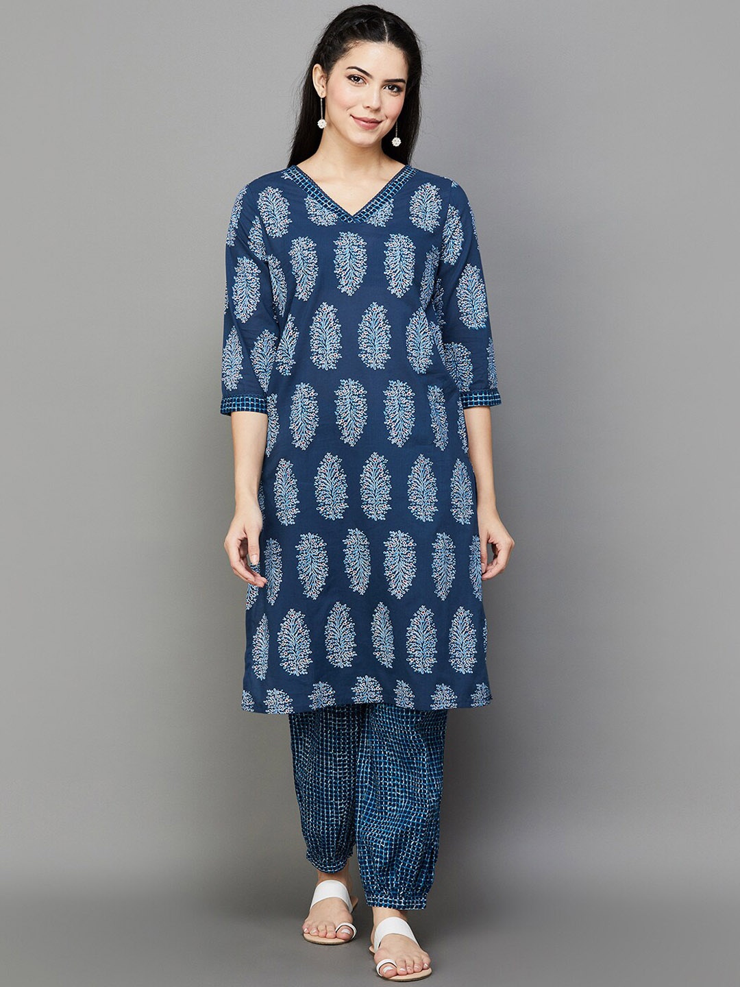 

Melange by Lifestyle Ethnic Motifs Printed Pure Cotton Kurta With Salwar, Blue