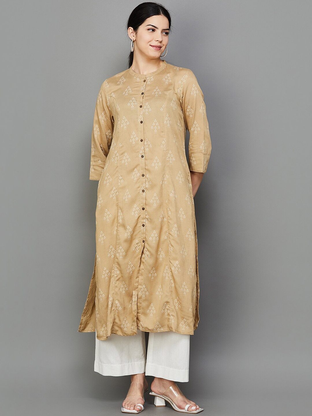 

Melange by Lifestyle Geometric Printed Straight Kurta, Beige