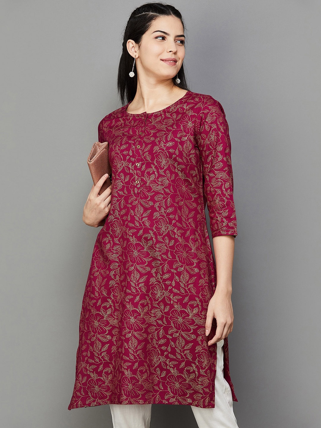 

Melange by Lifestyle Floral Printed Straight Kurta, Pink