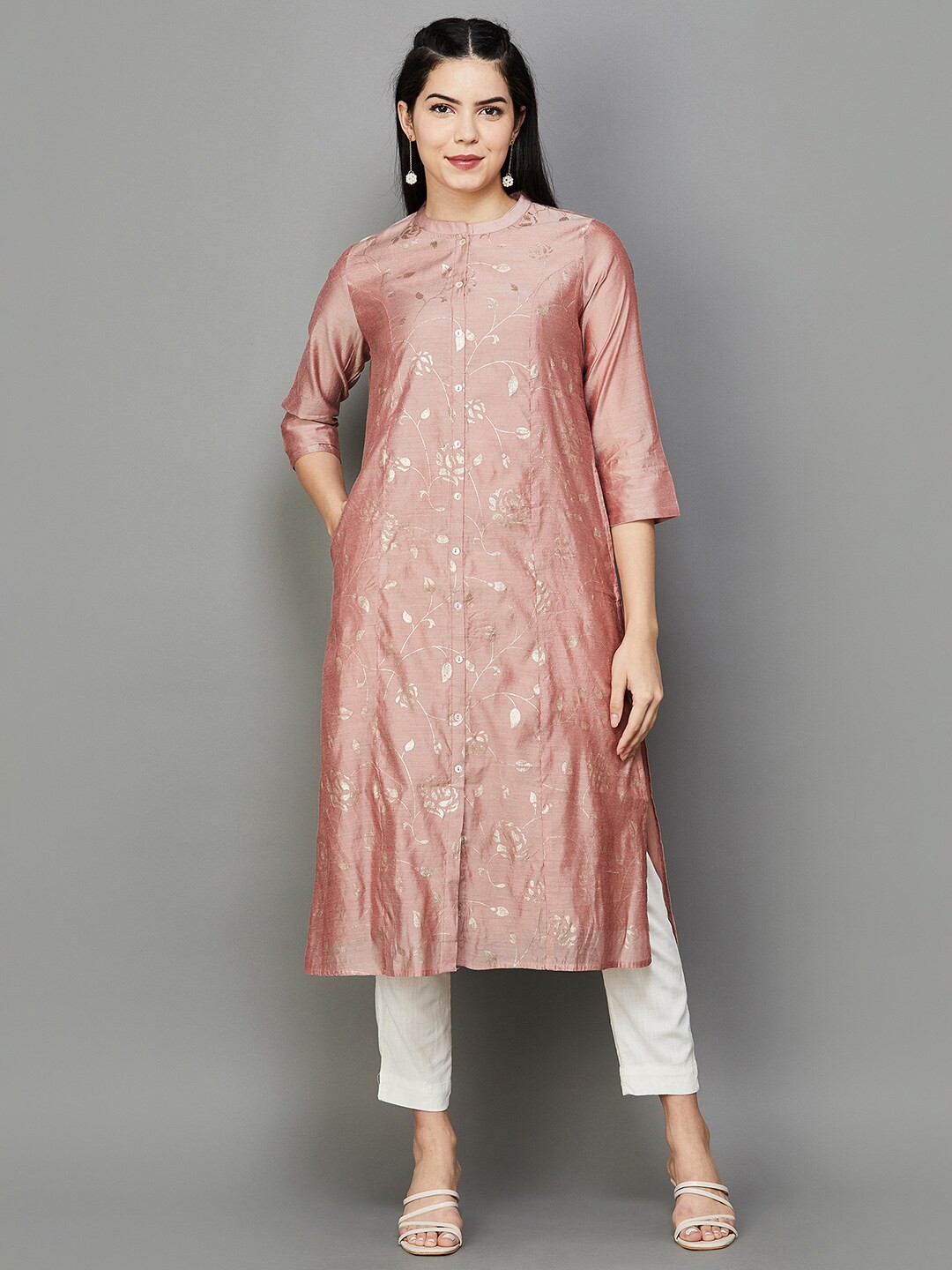 

Melange by Lifestyle Floral Printed A-Line Kurta, Pink