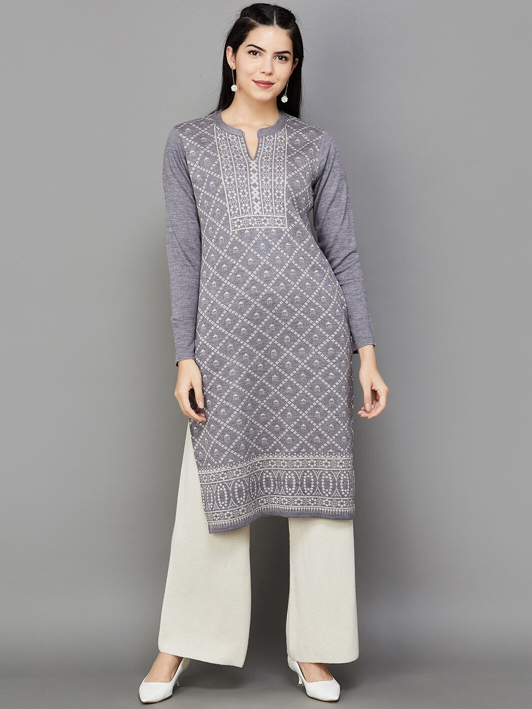 

Melange by Lifestyle Ethnic Printed Straight Pure Acrylic Kurta, Grey