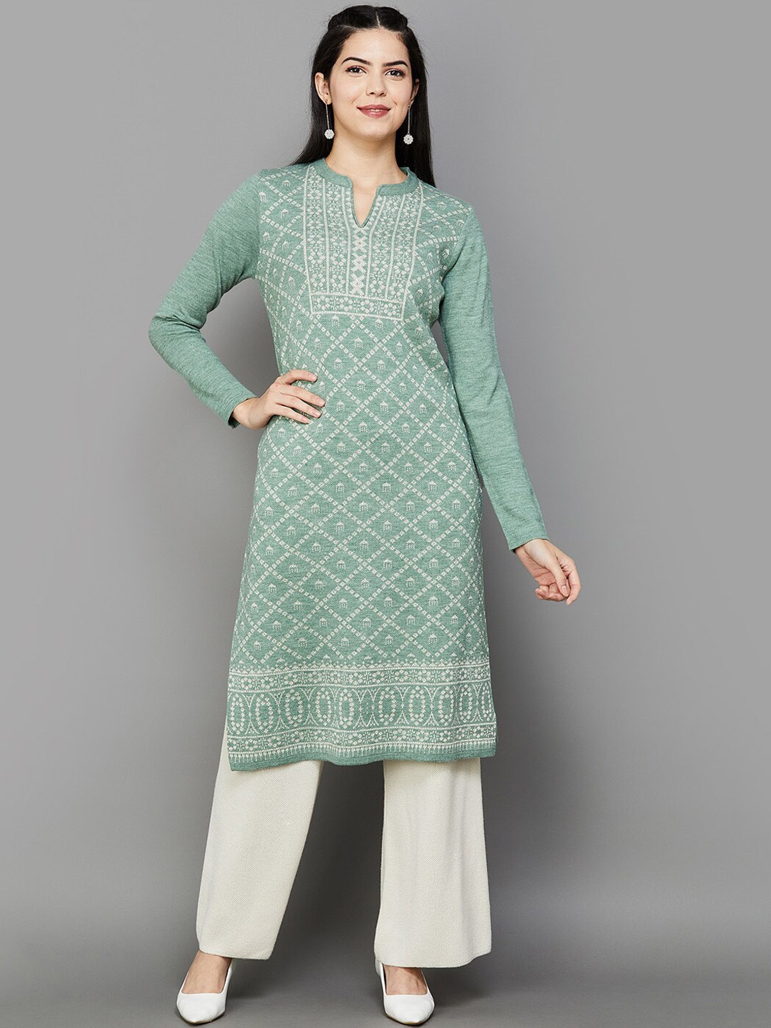 

Melange by Lifestyle Ethnic Printed Straight Pure Acrylic Kurta, Green