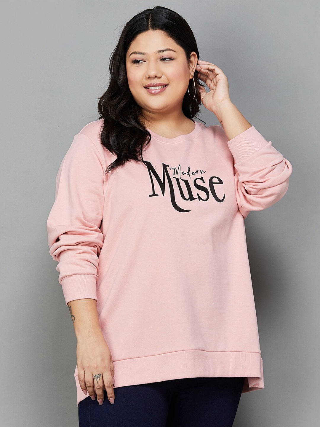 

Nexus by Lifestyle Plus Size Typography Printed Cotton Pullover, Pink