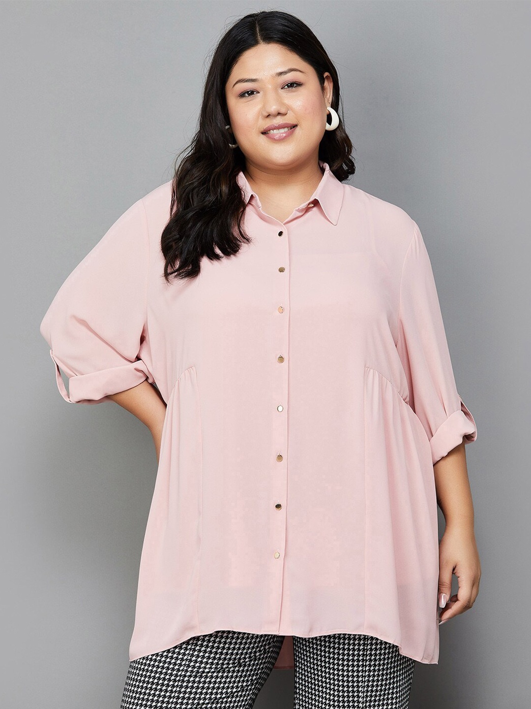 

Nexus by Lifestyle Plus Size Roll-Up Sleeves Shirt Style Longline Top, Pink