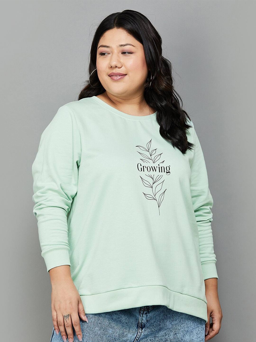 

Nexus by Lifestyle Plus Size Typography Printed Cotton Sweatshirt, Green