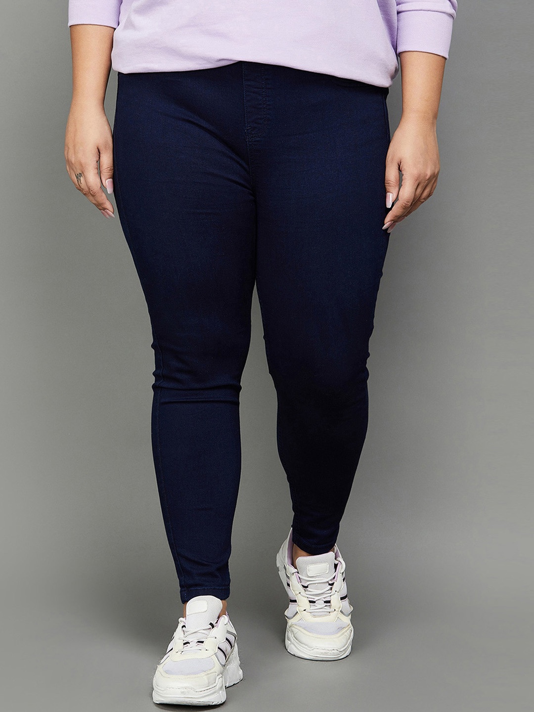 

Nexus by Lifestyle Women Plus Size Mid-Rise Dark Shade Pure Cotton Clean Look Jeans, Navy blue