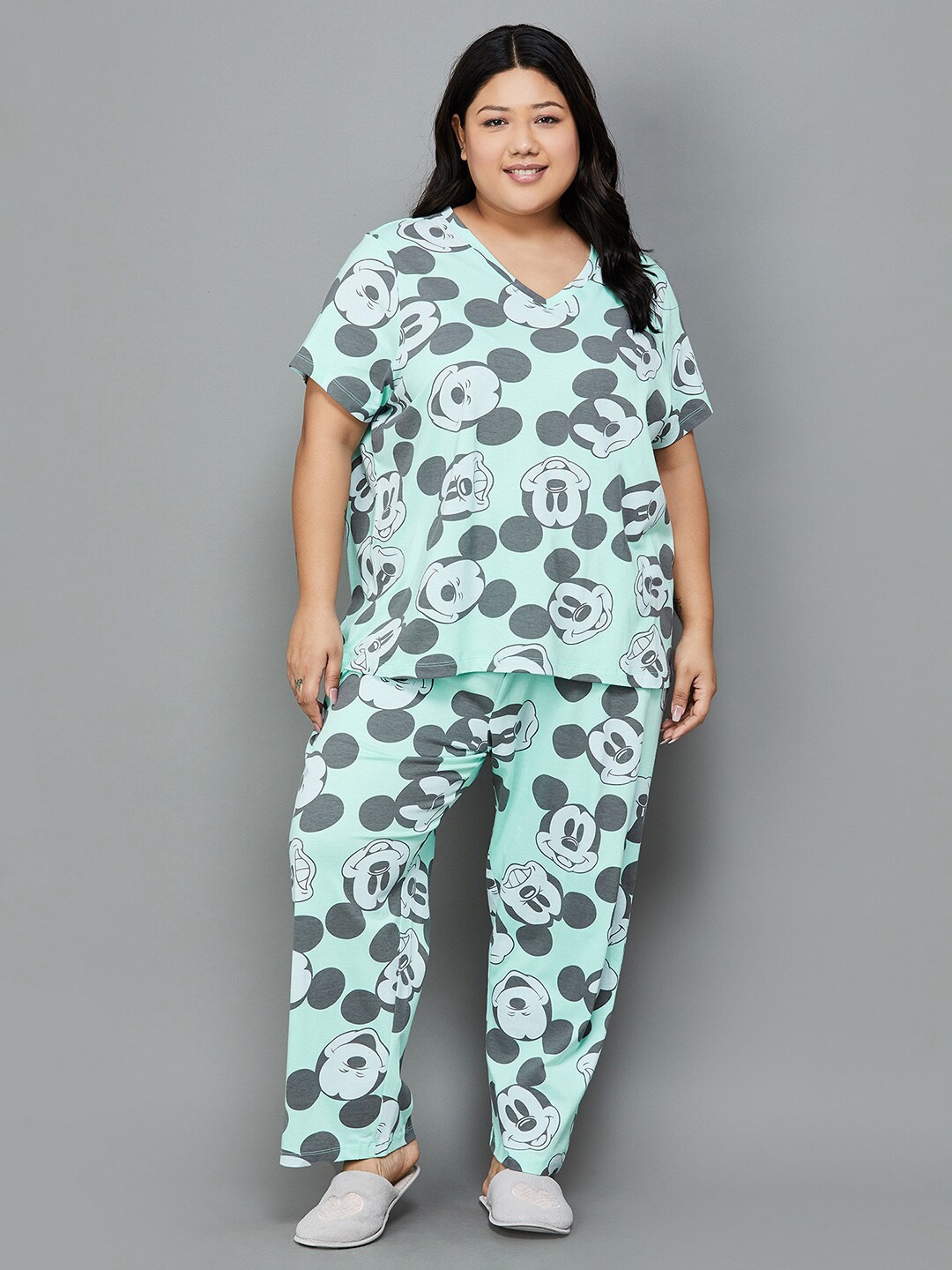 

Nexus by Lifestyle Plus Size Mickey Mouse Printed Night Suit, Blue