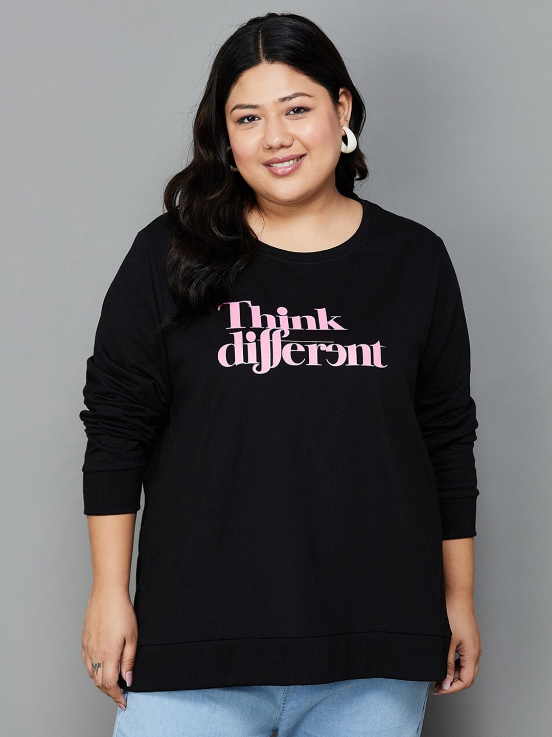 

Nexus by Lifestyle Plus Size Typography Printed Cotton Pullover, Black