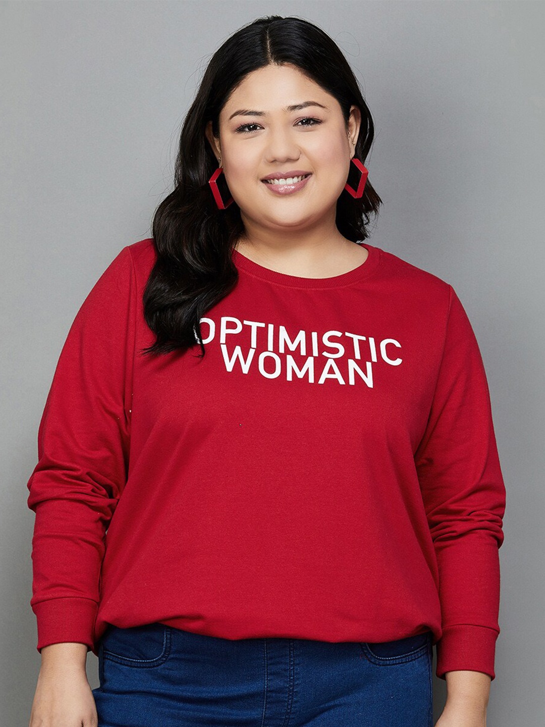 

Nexus by Lifestyle Plus Size Typography Printed Cotton Sweatshirt, Red