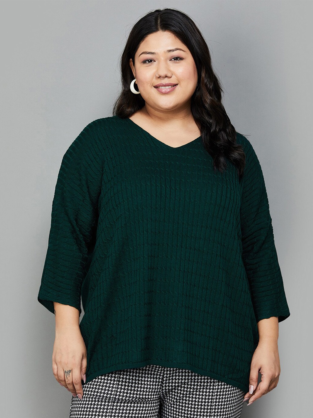 

Nexus by Lifestyle Plus Size Striped Acrylic Extended Sleeves Top, Green