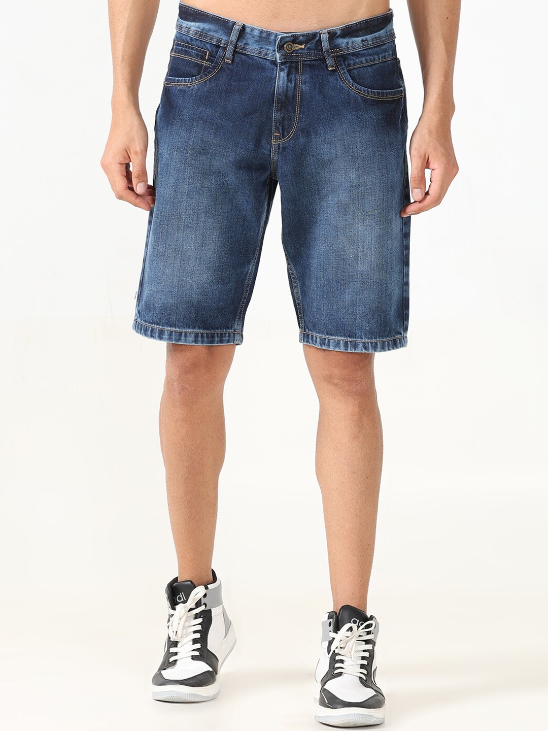 

Jean Cafe Men Mid Rise Slim Fit Cotton Denim Shorts, Blue