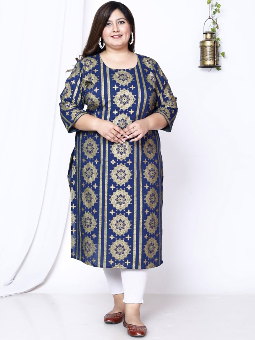 

Swasti Plus Size Ethnic Motifs Printed Cotton Kurta, Blue