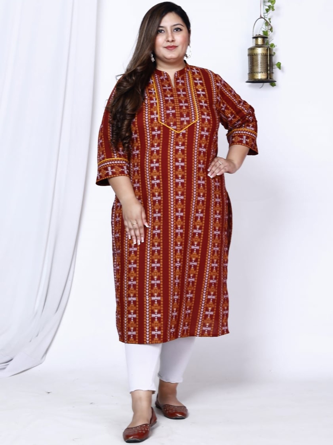 

Swasti Plus Size Tribal Printed Cotton Kurta, Maroon