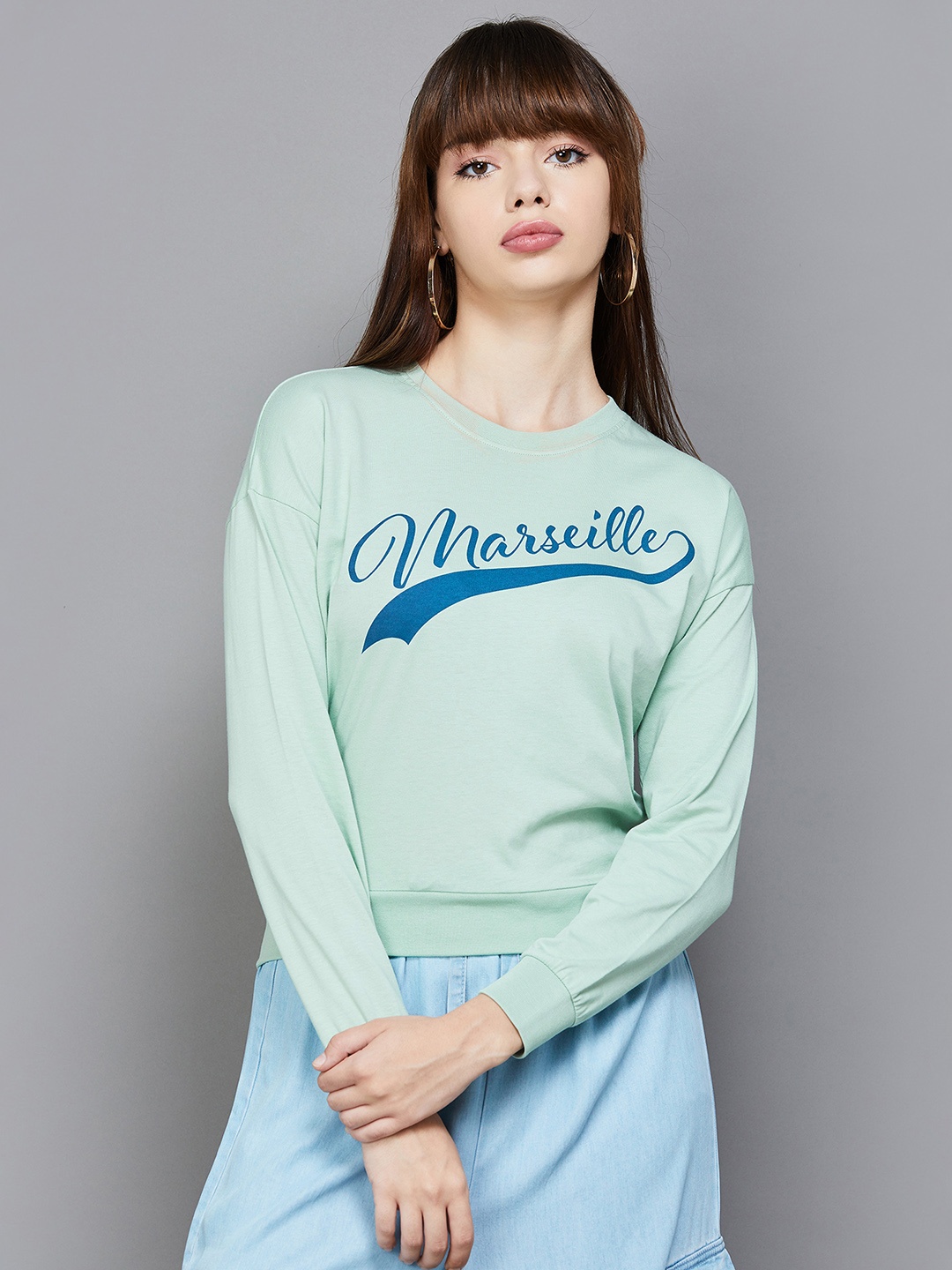 

Ginger by Lifestyle Typography Printed Pure Cotton Pullover Sweatshirt, Blue