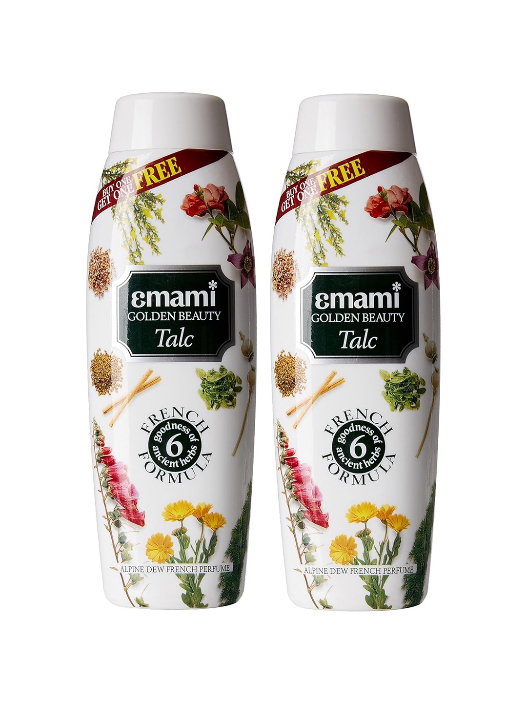 

Emami GOLDEN BEAUTY Talc Set Of 2 Alpine Dew French Perfume Talcum Powder - 400g Each, White