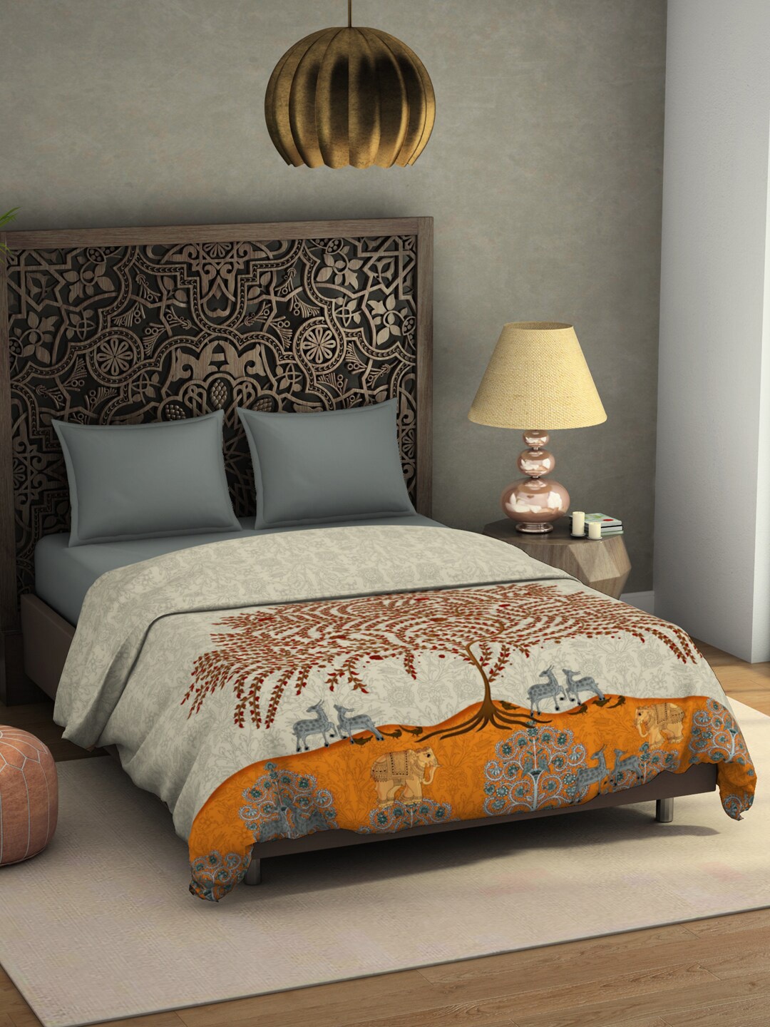 

SPACES Cream-Coloured & Brown Matanipachedi AC Room 350 GSM Double Bed Blanket