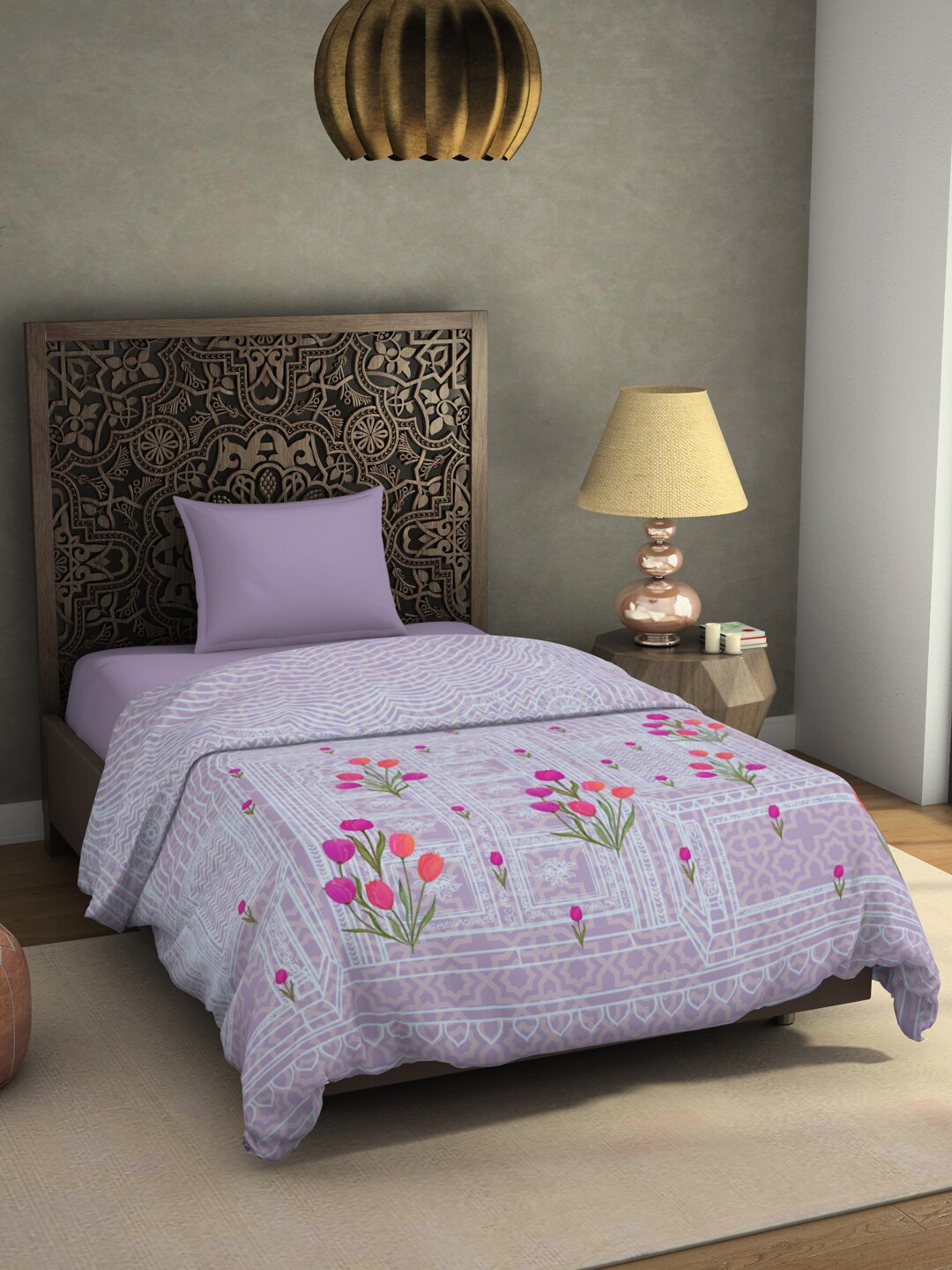 

SPACES Gulrana Violet Floral Printed AC Room 350 GSM Single Bed Blanket