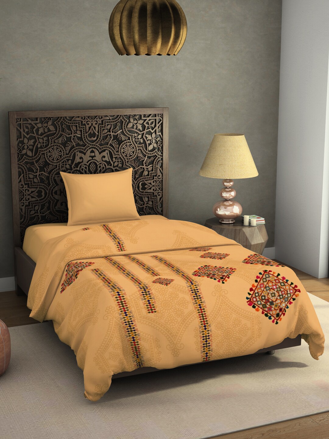 

SPACES Banjara Yellow Floral Printed AC Room 350 GSM Single Bed Blanket