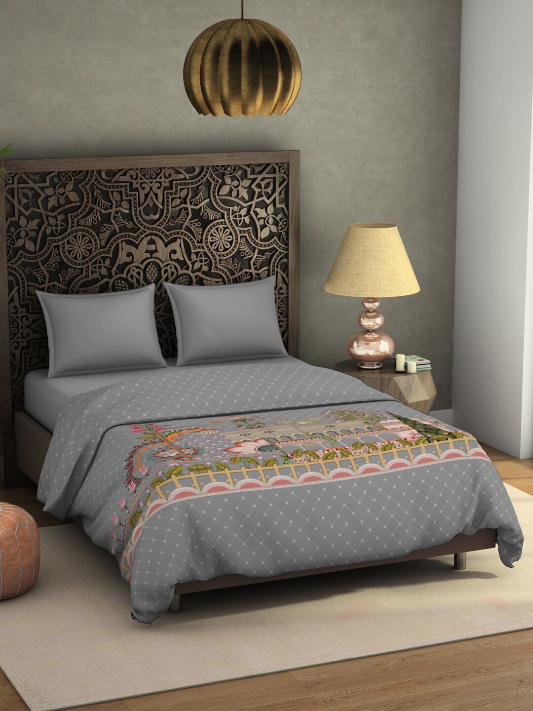 

SPACES Rangana Grey Floral Printed AC Room 350 GSM Double Bed Blanket