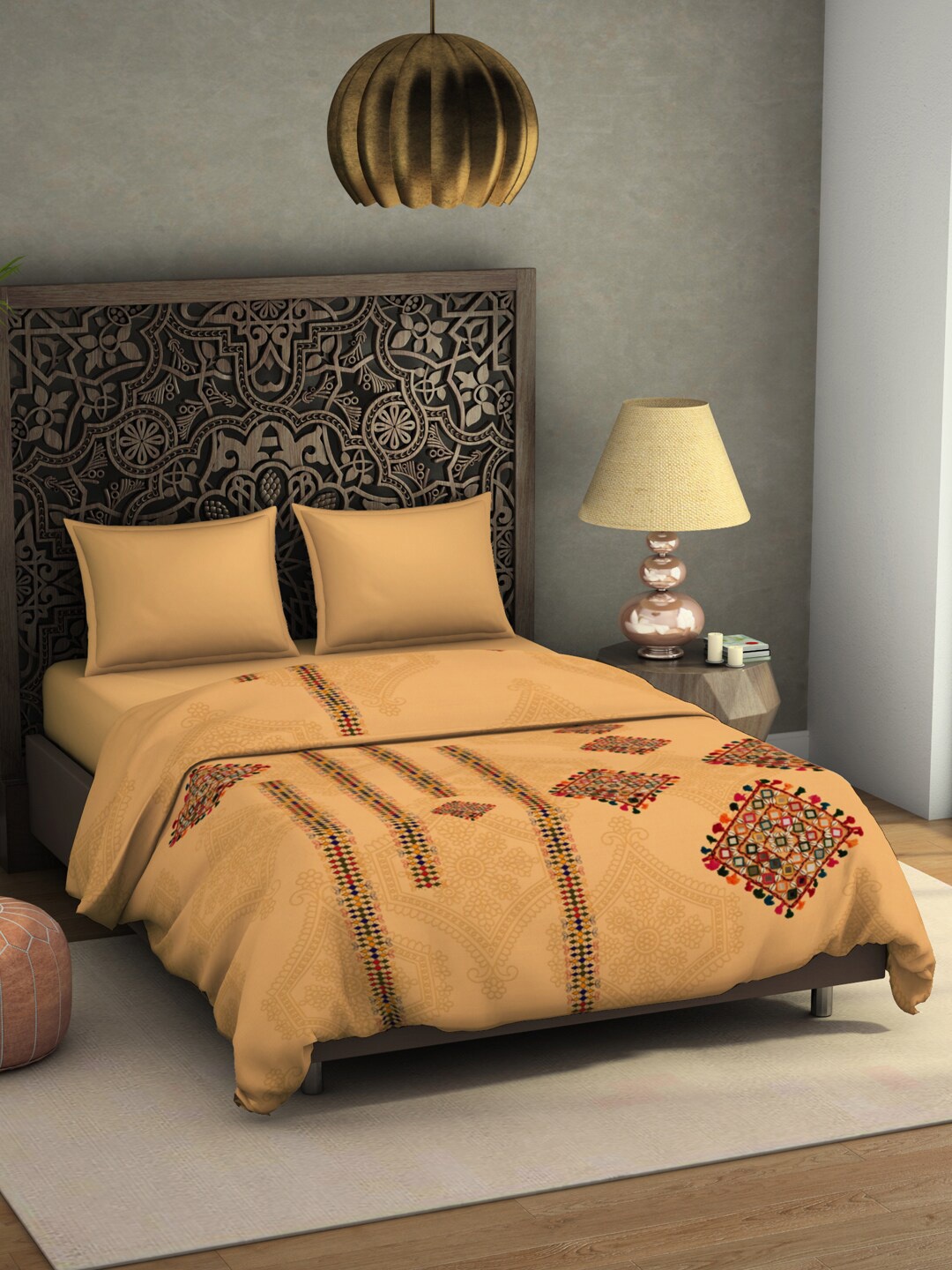 

SPACES Yellow Ethnic Motifs AC Room 350 GSM Double Bed Blanket