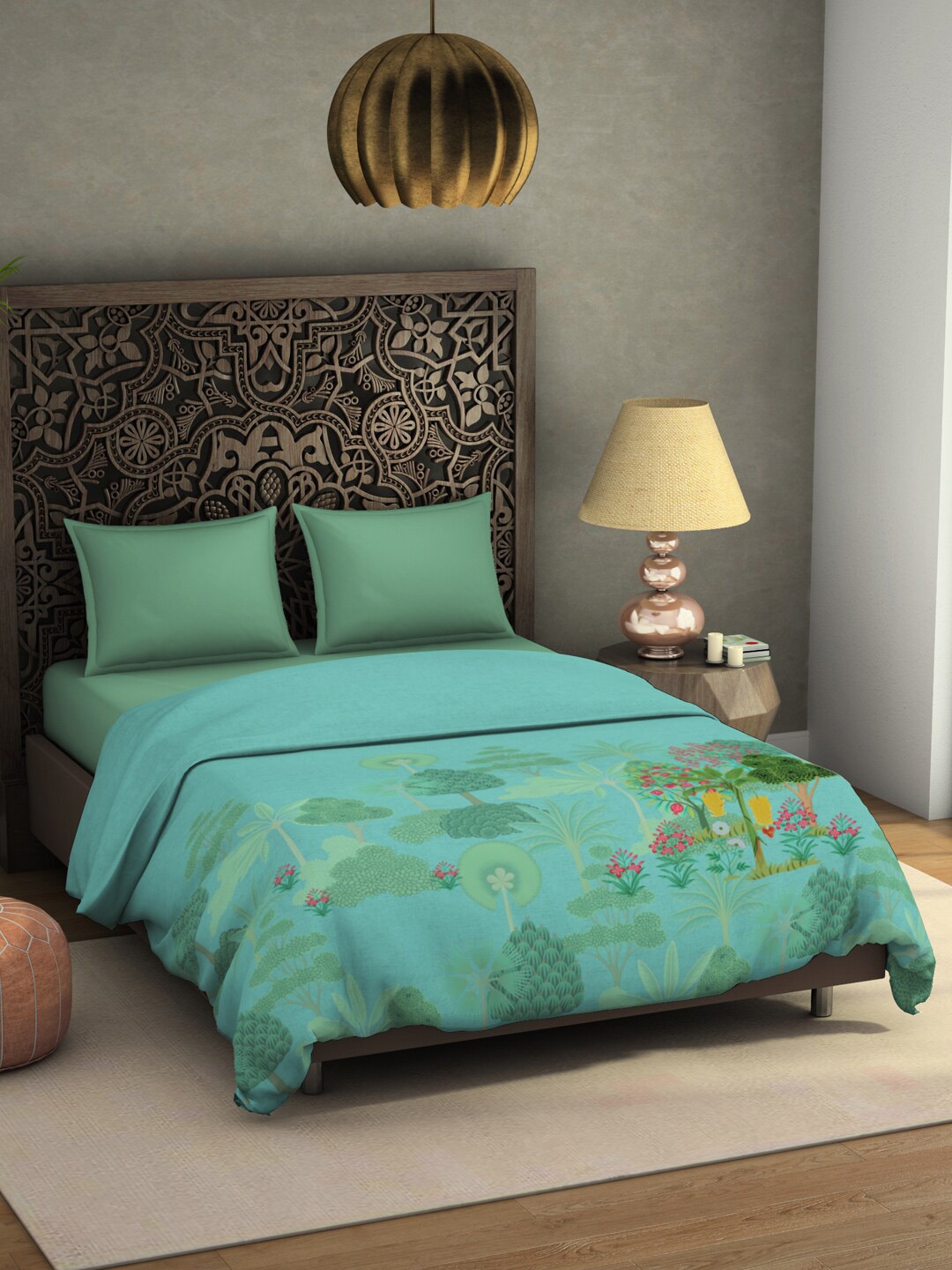 

SPACES Turquoise Blue Pichwai AC Room 350 GSM Double Bed Blanket