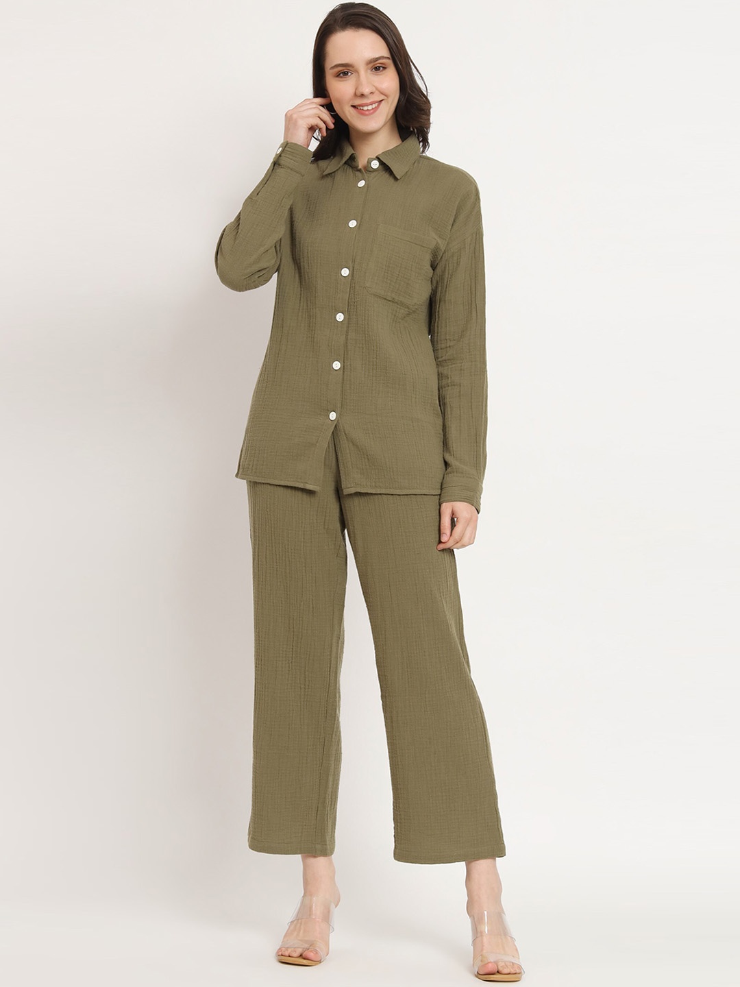 

NUEVOSDAMAS Long Shirt And Trouser, Olive