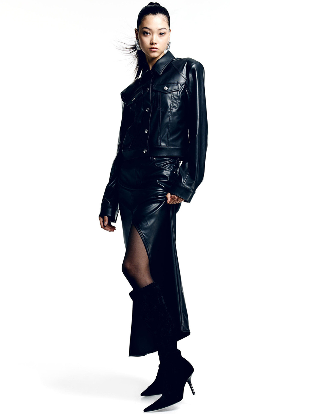 

H&M Coated Pencil Skirt, Black