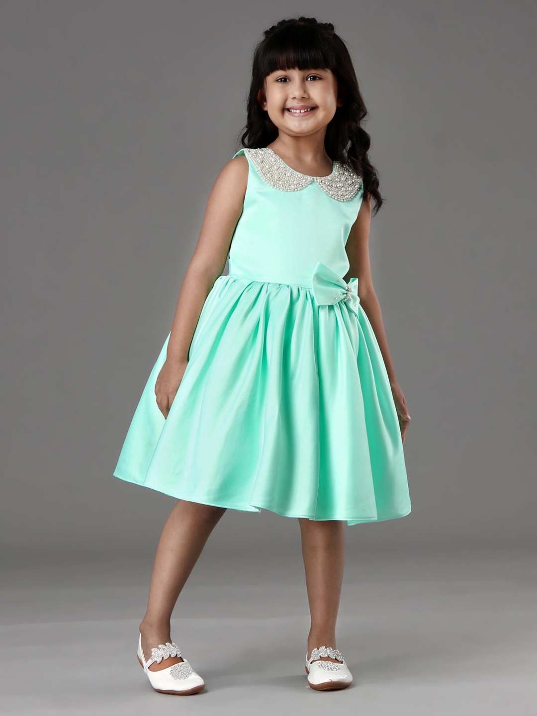 

Enfance Girls Embellished Fit & Flare Dress, Green