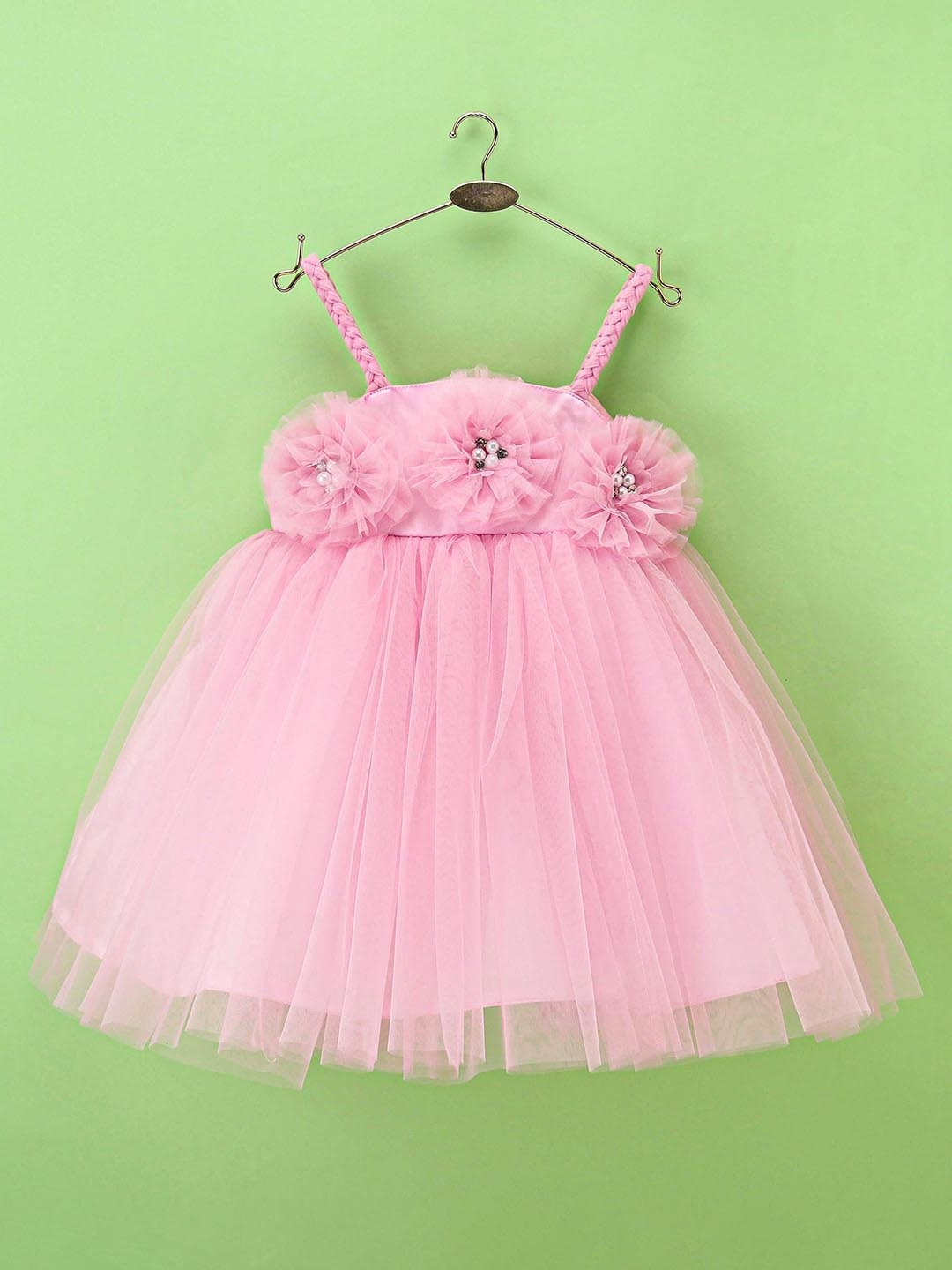 

Enfance Girls Shoulder Straps Net Fit & Flare Dress, Pink