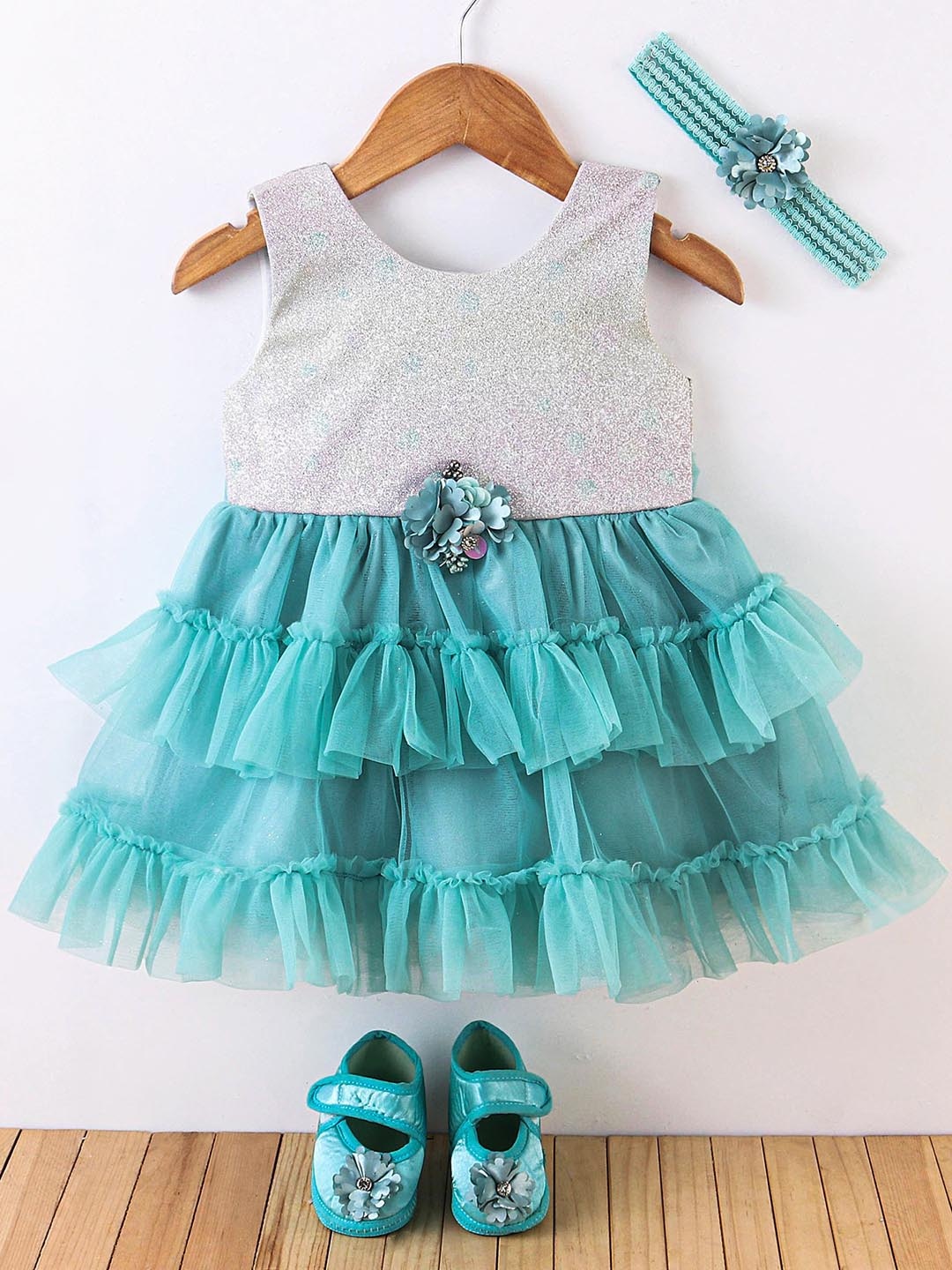 

Enfance Girls Net Fit & Flare Dress, Green