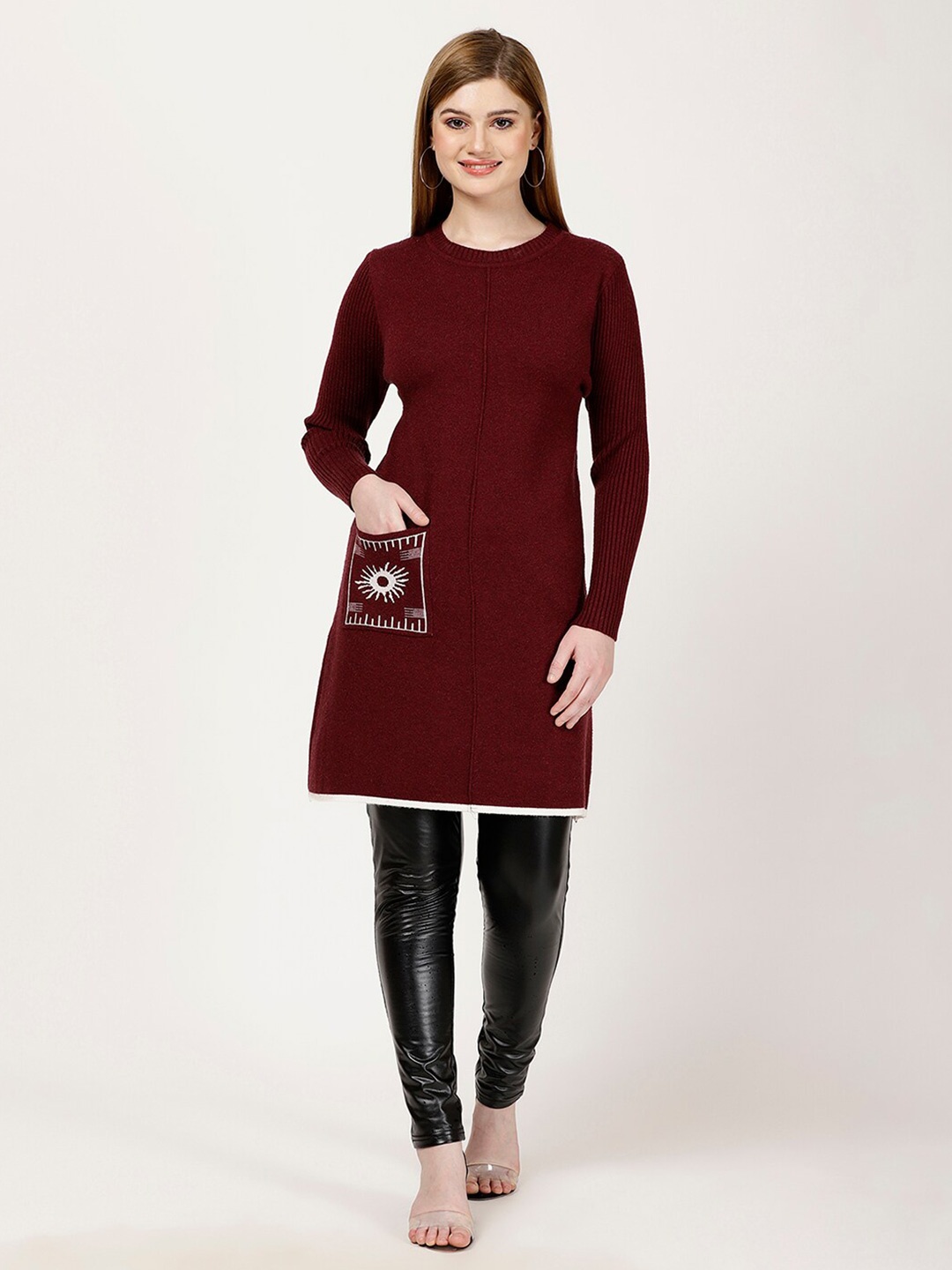 

FUTURO Abstract Printed Longline Pullover, Maroon