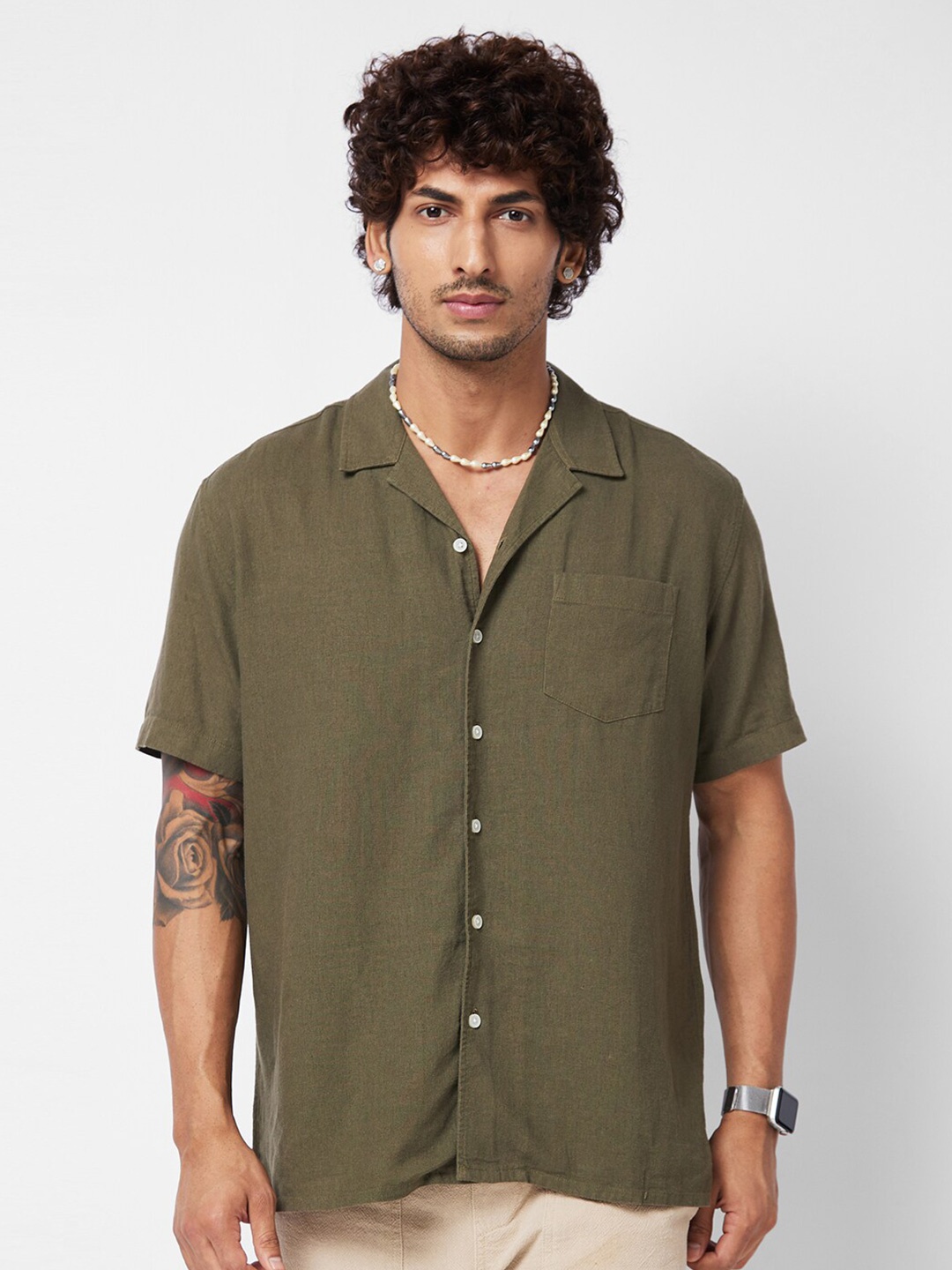 

VASTRADO Classic Oversized Cotton Casual Shirt, Olive