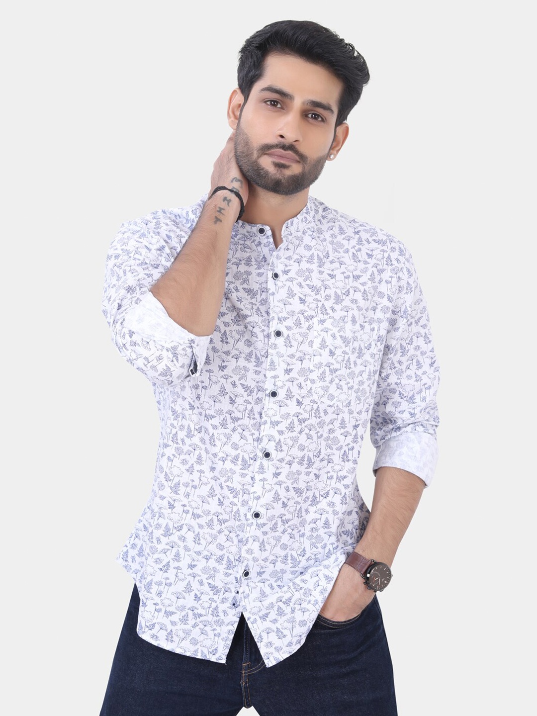 

VASTRADO Classic Slim Fit Floral Printed Cotton Casual Shirt, White