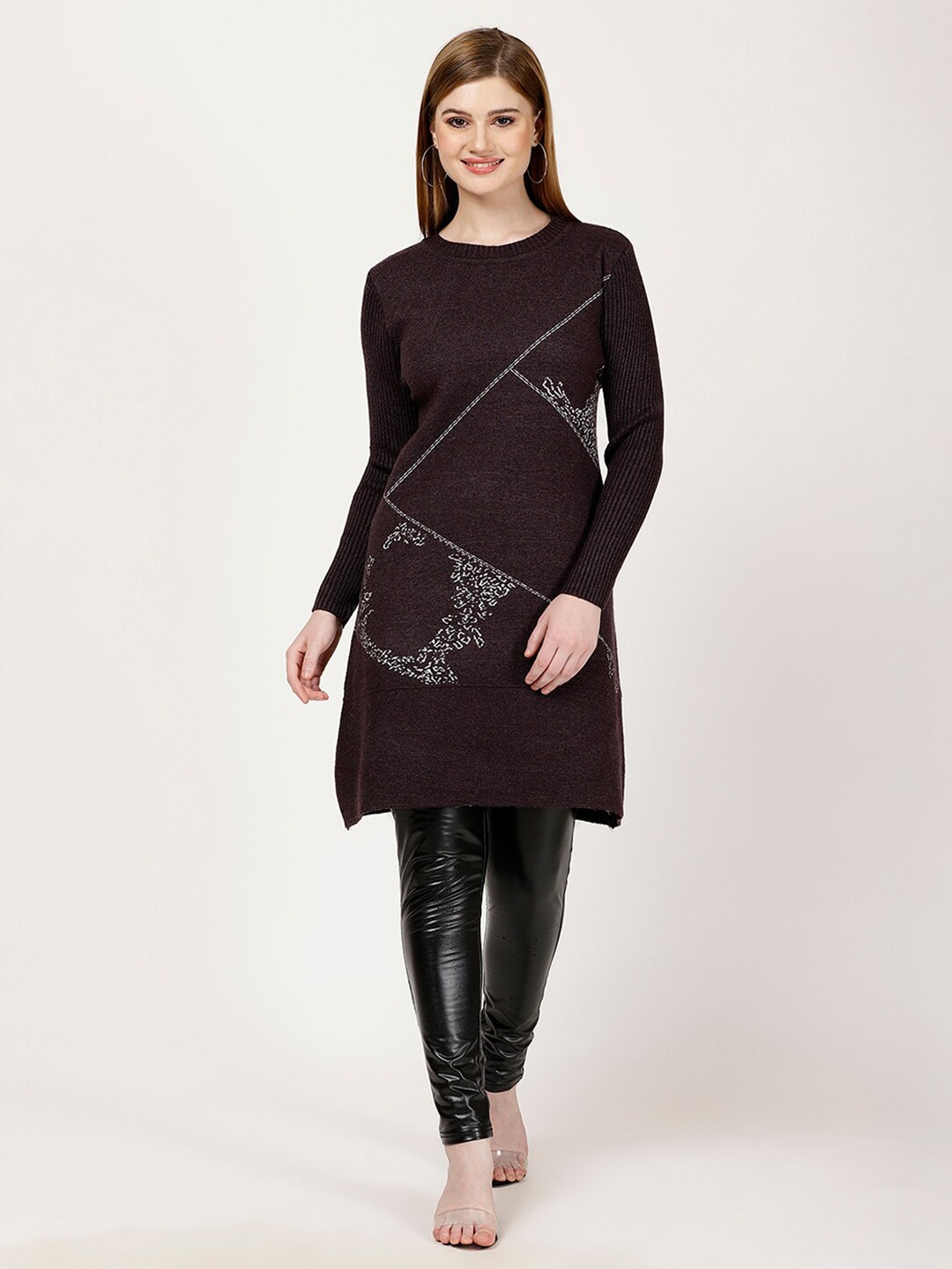 

FUTURO Abstract Printed Round Neck Straight Regular Kurta, Burgundy