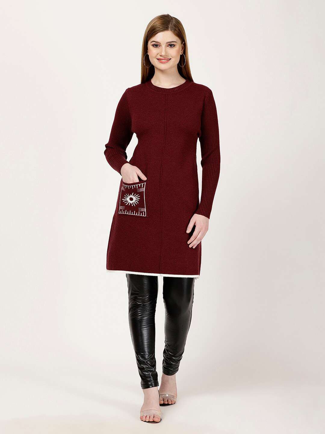 

FUTURO Abstract Printed Longline Pullover, Maroon