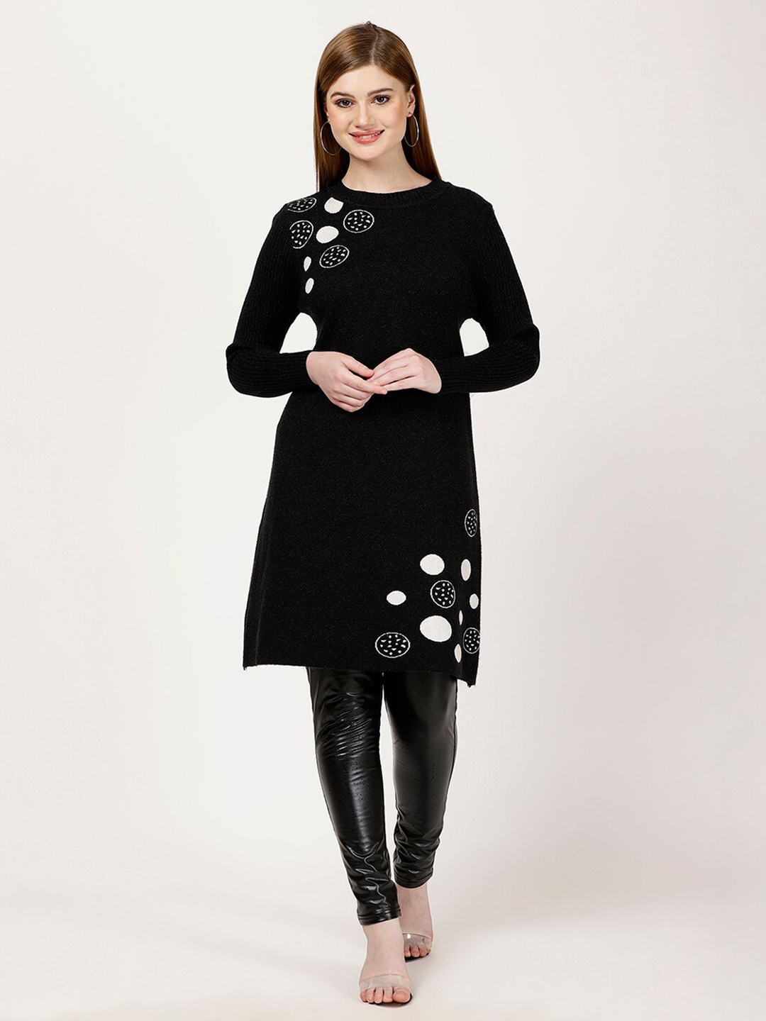 

FUTURO Geometric Printed Longline Pullover, Black