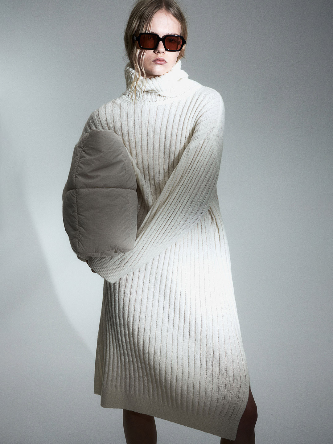 

H&M Rib-Knit Polo-Neck Dress, White