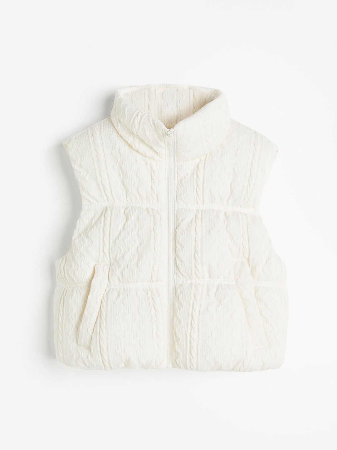 

H&M Women Textured-Weave Puffer Gilet, White