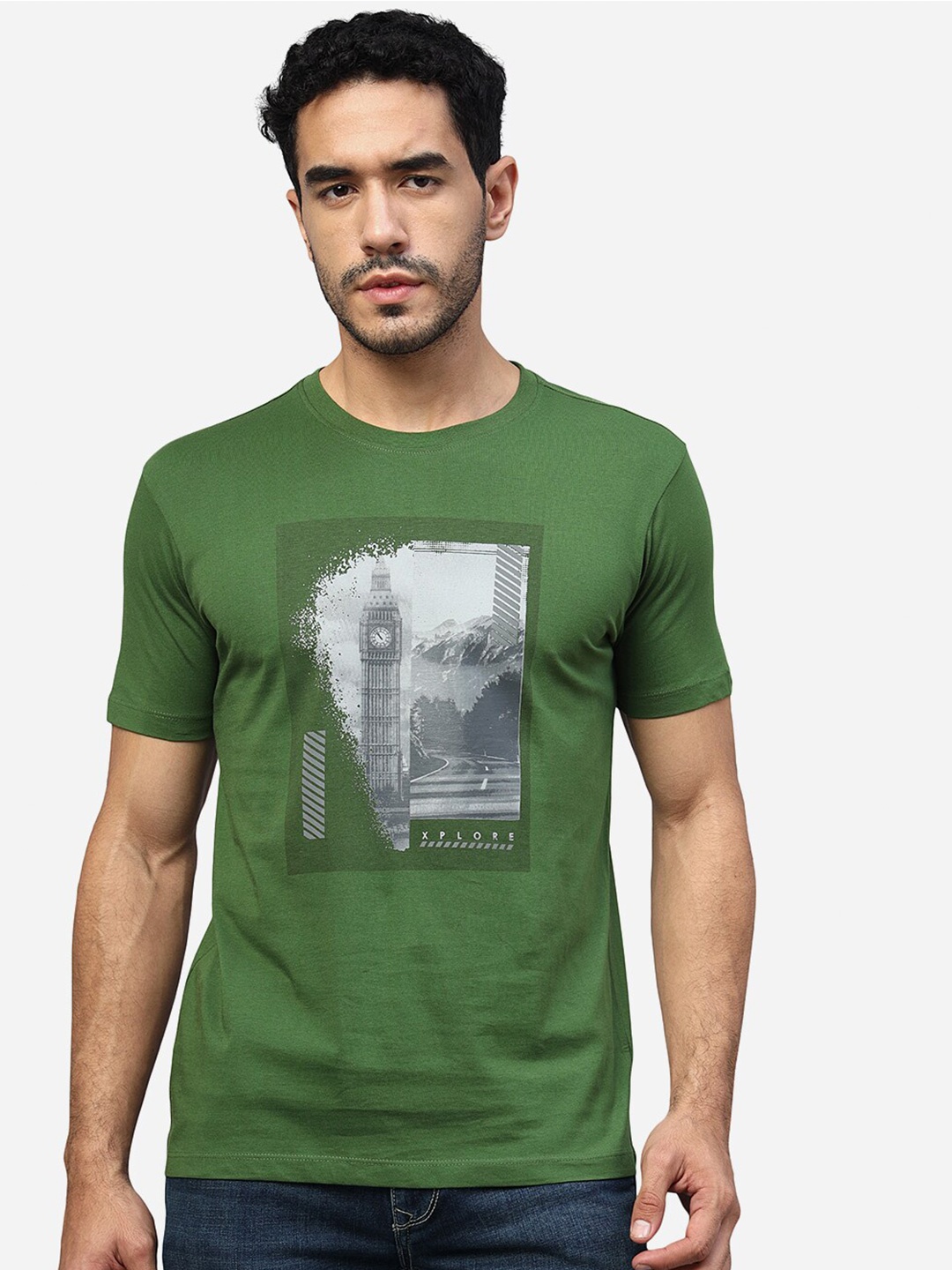 

Greenfibre Graphic Printed Slim Fit Cotton T-shirt, Green