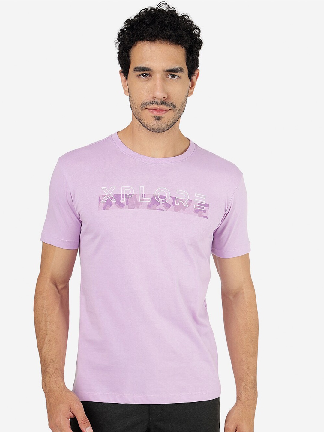

Greenfibre Typography Printed Round Neck Slim Fit T-shirt, Violet