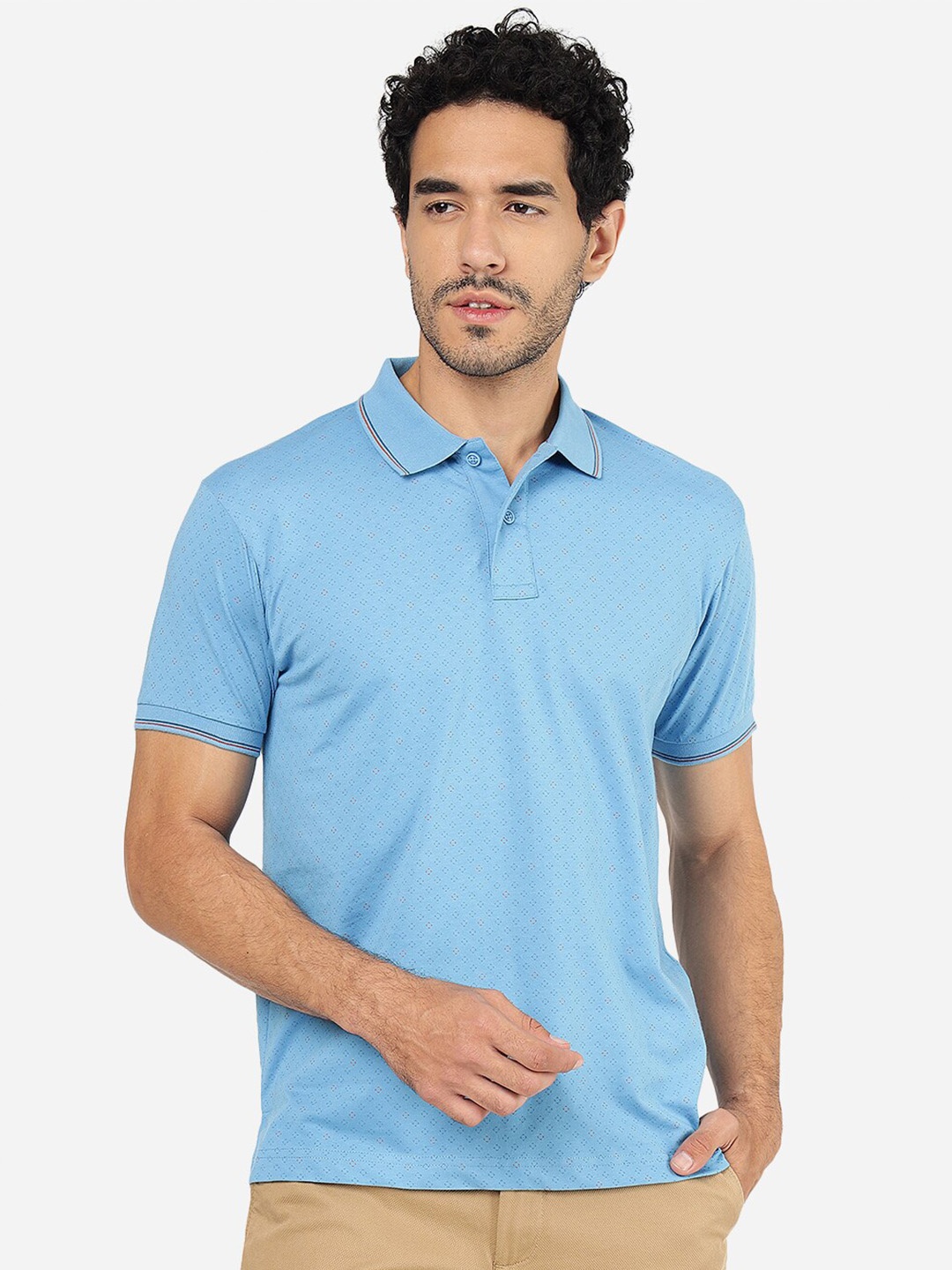 

Greenfibre Geometric Printed Polo Collar Slim Fit T-shirt, Blue