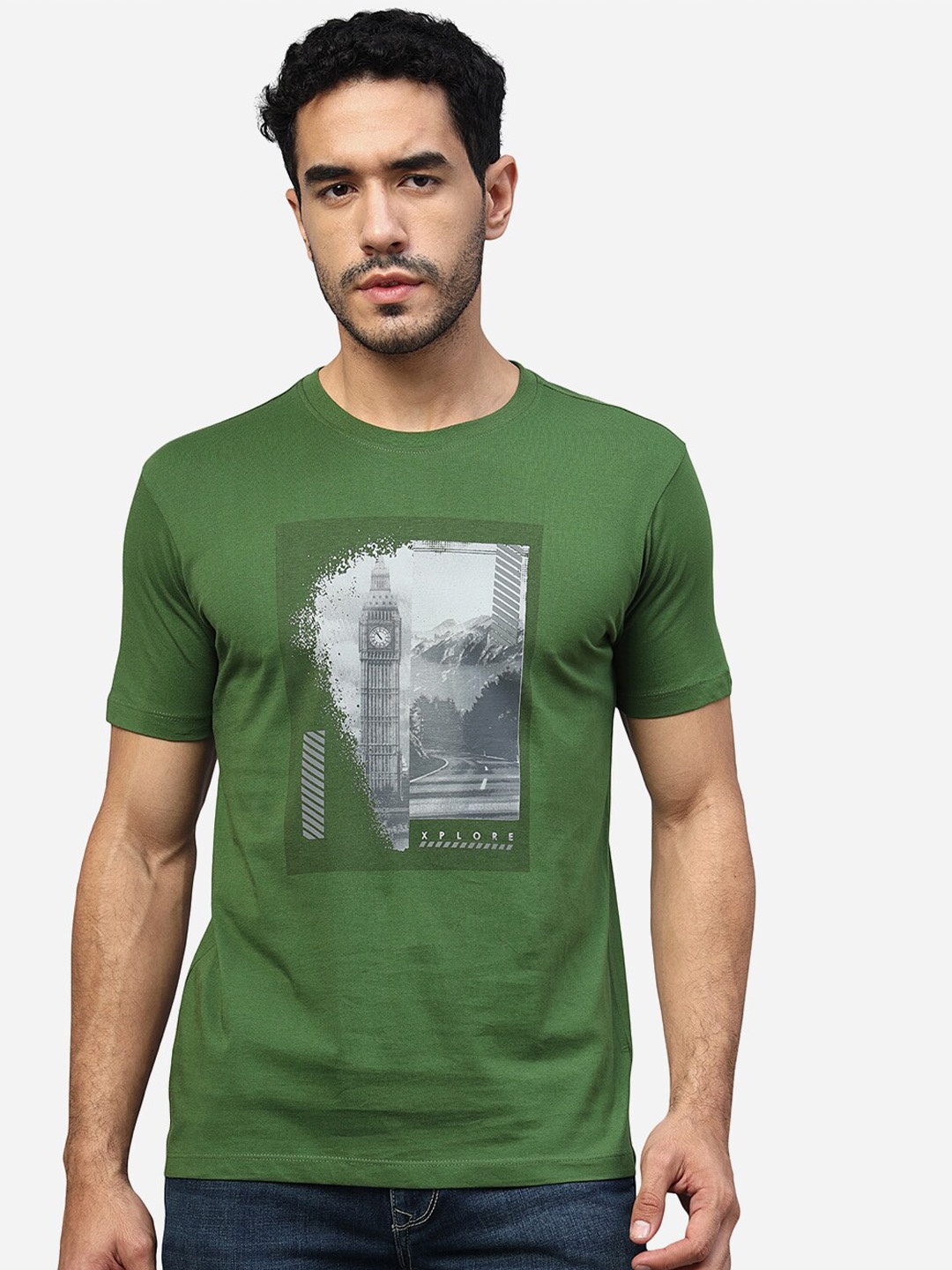 

Greenfibre Abstract Printed Slim Fit T-Shirt, Green