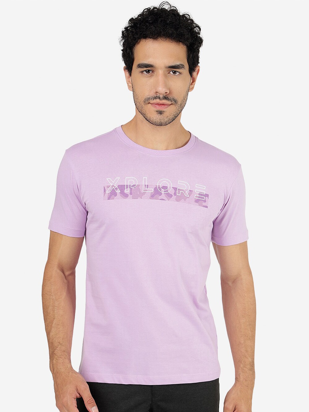 

Greenfibre Typography Printed Round Neck Slim Fit T-shirt, Violet