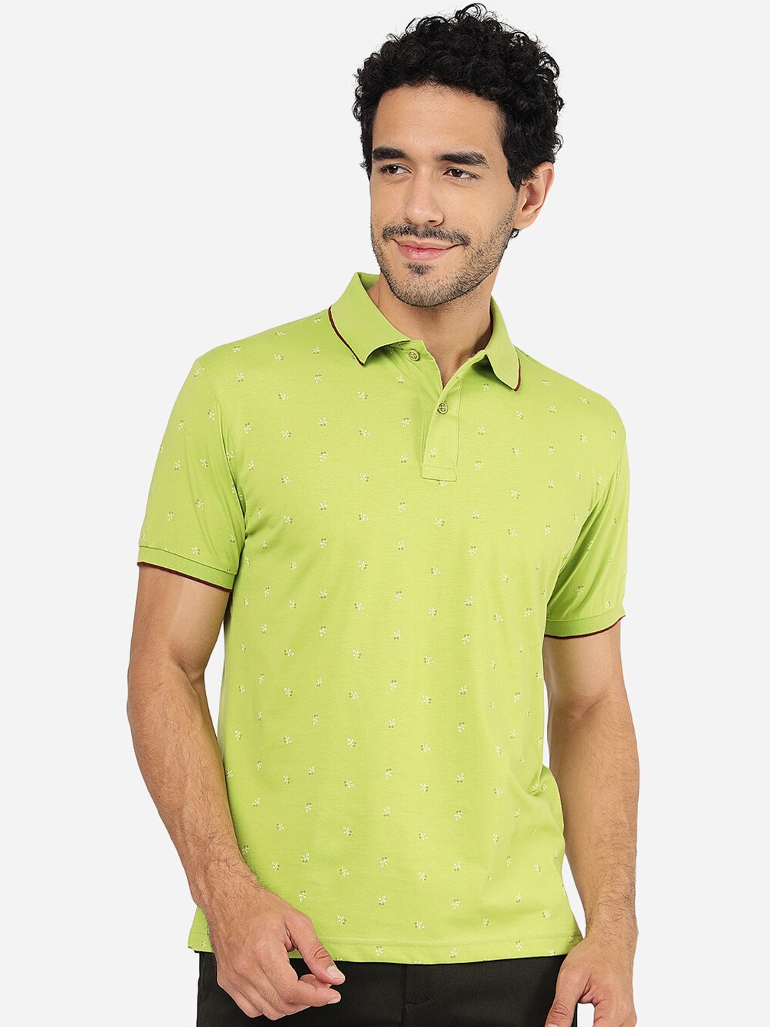 

Greenfibre Floral Printed Polo Collar Slim Fit T-shirt, Green