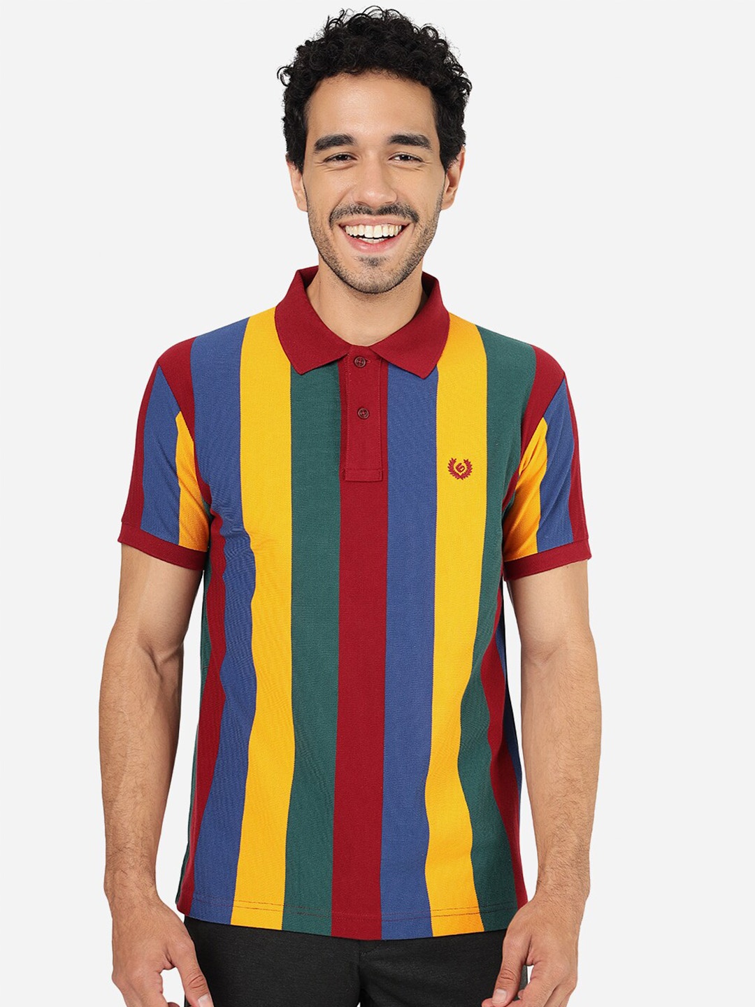 

Greenfibre Striped Polo Collar Slim Fit T-shirt, Red