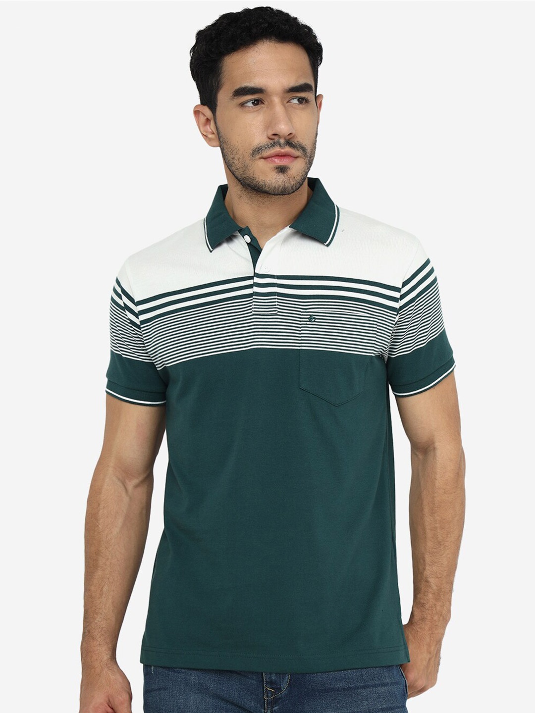 

Greenfibre Striped Polo Collar Slim Fit T-shirt, Green