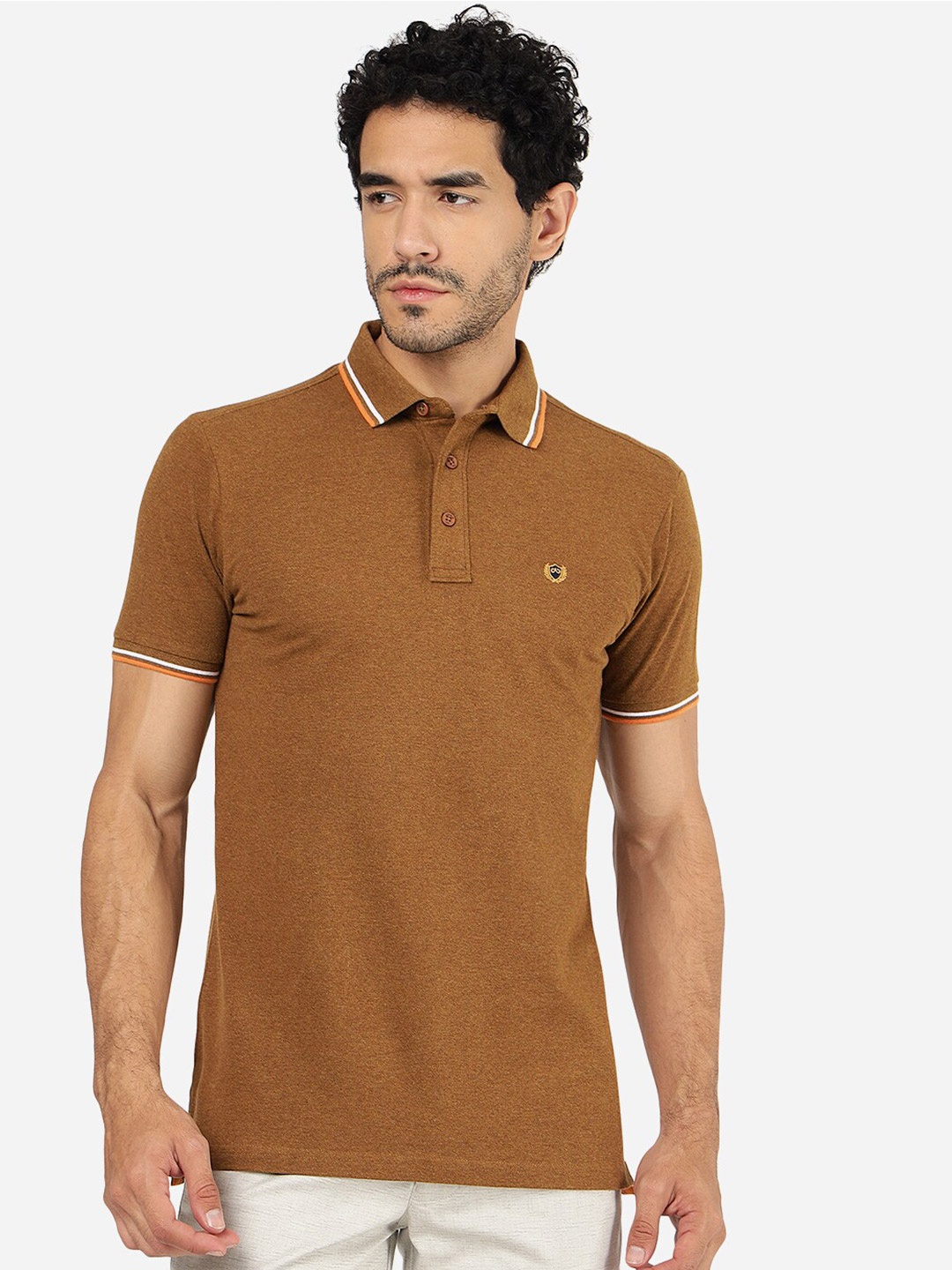 

JADE BLUE Polo Collar Slim Fit Pure Cotton T-shirt, Brown